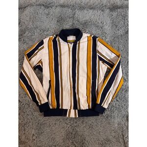 Denim & Flower Ricky Singh Mens Striped Bomber Jacket Navy Yellow White Medium